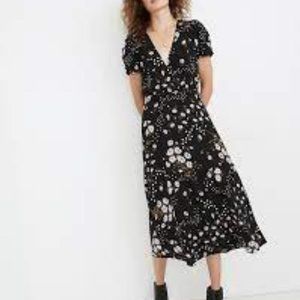 Madewell Puff-Sleeve Wrap-Front Midi Dress in Polka Daisies